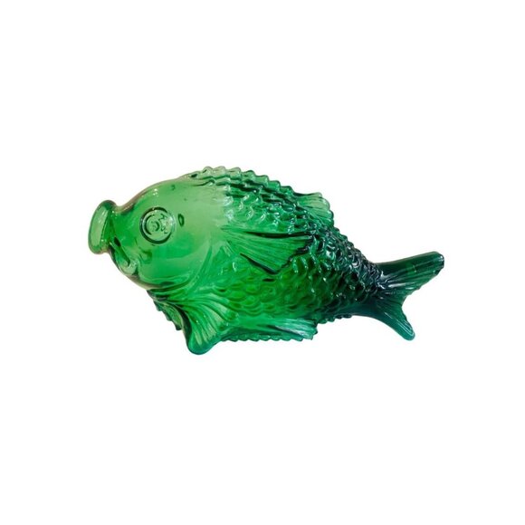 MCM Barware Green Glass Fish Bottle Decanter Bidders Whiskey Bottle Decor Retro - Picture 2 of 9